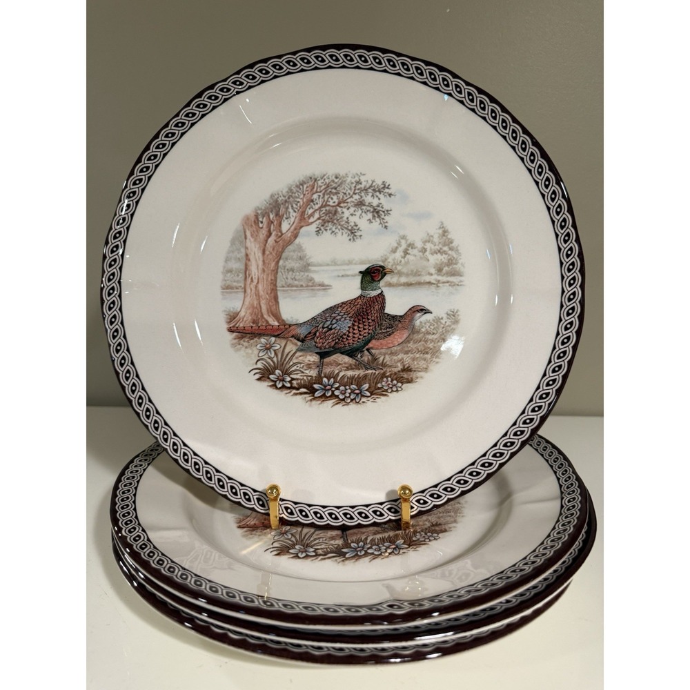 Set of 4 LEGEND British Heritage Earthenware Fall Pheasant 10 1/2" Dinner Plates